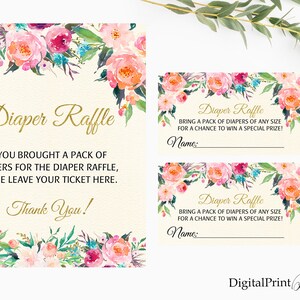 Windel-Verlosungskarten, Windel-Verlosungsschild, saftige Babyparty-Windel, Blumen-Babyparty, INSTANT DOWNLOAD, Digitale Datei, BS79