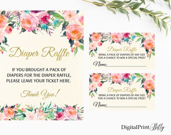 Diaper Raffle Tickets, Diaper Raffle Sign, Succulent Baby Shower Diaper Raffle, Floral Baby Shower, INSTANT DOWNLOAD, Digital file, BS79