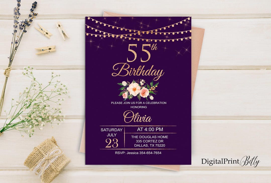 その他 Invitation 55th Birthday Invitation, Floral Women Birthday Invitation, Any