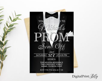 Prom Send Off Invitations, Tuxedo Invitation, Prom E-Invite Party,  Silver and Black Invitation, PERSONALIZED, Digital file, #1