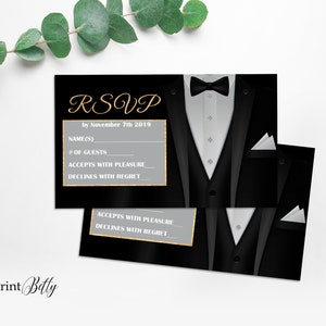 RSVP Karten, Die Tuxedo Einladung, Goldene Geburtstagseinladung, Die Tuxedo RSVP Karten, Tuxedo Einladung, Digitale Datei, #2
