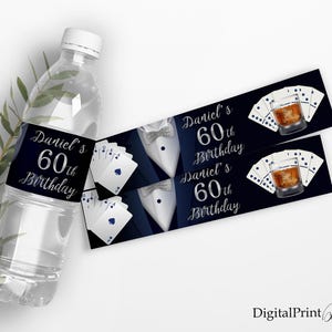 Birthday Water Bottle Labels, Whiskey and Cigar Birthday Invitation, Whiskey and Cigar Birthday Labels, PERSONALIZED, Digital file, W156