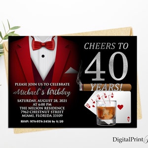 Convite para cartas de jogar, convite para pôquer, convite para aniversário de 40 anos, convite para uísque vermelho e Royal Flush, PERSONALIZADO, arquivo digital, M188