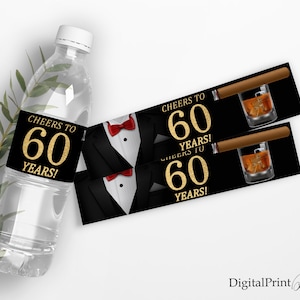 Birthday Water Bottle Labels, Whiskey and Cigar Birthday Invitation, Whiskey and Cigar Birthday Labels, PERSONALIZED, Digital file, W16