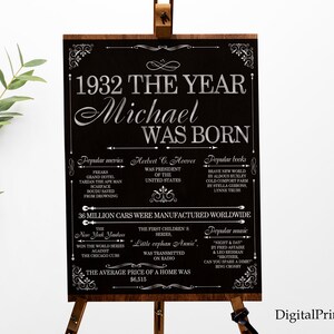 Plaque d'anniversaire vintage, retour en 1932, plaque d'anniversaire de l'année de votre naissance + carte de remerciement d'anniversaire, personnalisée, fichier numérique #202
