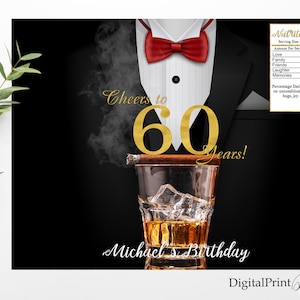 60歳の誕生日チップバッグ、タキシードチップバッグ、チップバッグ、男性の誕生日パーティー、60周年を祝う招待状、パーソナライズ、デジタルファイル M130_