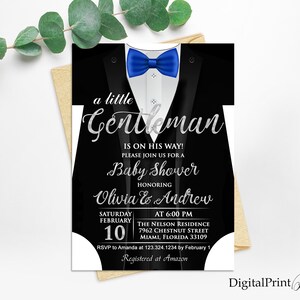 Baby Shower Invitation, A Man Shower, little Gentleman Invite, Baby Shower, PERSONALIZED, Digital file, MS182