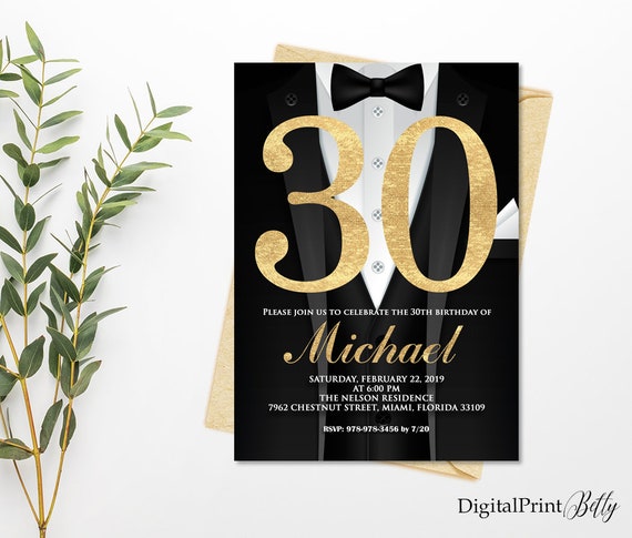 Inviti per il 30 compleanno, Festa di compleanno maschile, Invito oro e  nero, Invito per 30 anni, PERSONALIZZATO, File digitale, M21 -  Italia