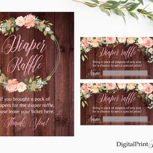 Windel-Verlosungskarten, Windel-Verlosungsschild, saftige Babyparty-Windel, Blumen-Babyparty, INSTANT-DOWNLOAD, digitale Datei, BS1