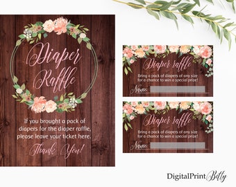 Diaper Raffle Tickets, Diaper Raffle Sign, Succulent Baby Shower Diaper Raffle, Floral Baby Shower, INSTANT DOWNLOAD, Digital file, BS1