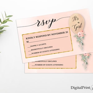 RSVP Karten, Baby Shower, Ballon und Blume Baby Shower RSVP Karten, PERSONALIZED, digitale Datei, BS7