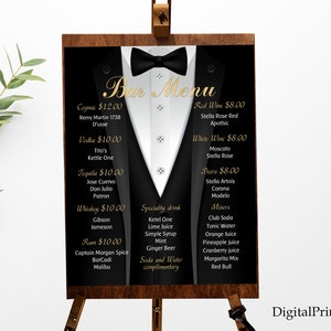 Men Birthday Bar Menu, Tuxedo Birthday Menu, The Tuxedo Bar Menu, Men Birthday Party, PERSONALIZED, Digital file, W186