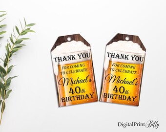 Birthday Thank You, Beer Themed Favor Tag, Beer Favor Tag, Adult Birthday Thank You Tag, PERSONALIZED, Digital file, M1