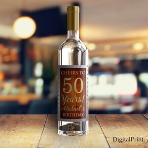 Weinetiketten Geburtstag, Weinflaschenetiketten Mann Geburtstag, Prost auf 50 Jahre, Geburtstag jedes Alter, PERSONALISIERT, Digitale Datei WB2