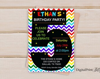 Rainbow 5th Birthday Invitation, Fifth Birthday Boy or Girl, Boy Birthday Invitation, Baby Invite, Birthday Party, Digital File #22