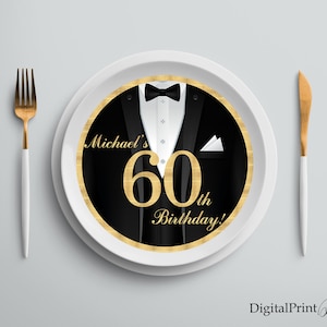 Charger Plate Insert, The Tuxedo Birthday Charger Plate Insert, Men Birthday Party, Cheers To 60 Years, PERSONALIZED, Digital file, M21