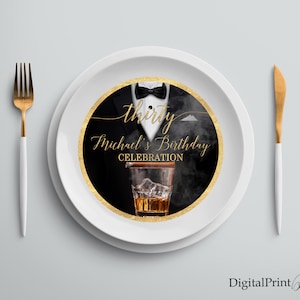 Charger Plate Insert, The Tuxedo Birthday Charger Plate Insert, Men Birthday Party, Cheers To 30 Years, PERSONALIZED, Digital file, M172