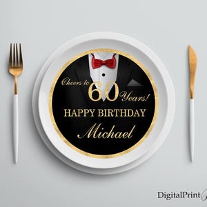 Charger Plate Insert, The Tuxedo Birthday Charger Plate Insert, Men Birthday Party, Red and Gold, PERSONALIZED, Digital file, M311