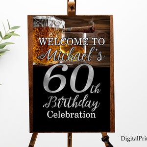 Whiskey und Zigarren Willkommensschild, Willkommensschild, Geburtstagsschild, Whisky und Zigarren GeburtstagSparty Willkommensschild, PERSONALISIERT, Digitale Datei#171
