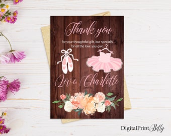 Tutu Baby Shower Thanks-Card, Ballerina Baby Shower Thank You Card, Floral Baby Shower, PERSONALIZED, Digital file, BS1