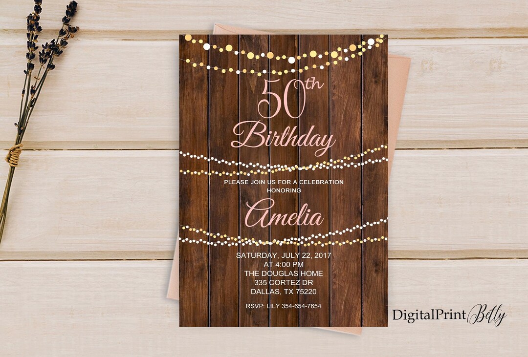 50th Birthday Invitation, Rustic Women Birthday Invitation, Any Age ...