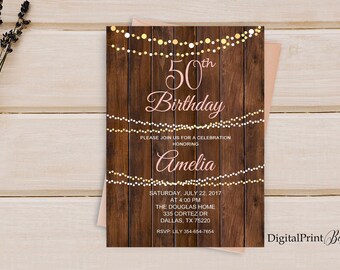 Faire-part 50e anniversaire, faire-part d'anniversaire femmes rustiques, invitation d'anniversaire de tout âge, fichier numérique, W44