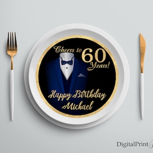 Charger Plate Insert, The Tuxedo Birthday Charger Plate Insert, Men Birthday Party, Cheers To 60 Years, PERSONALIZED, Digital file, M54