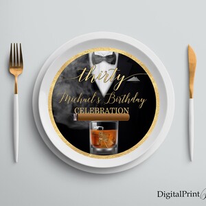 Charger Plate Insert, The Tuxedo Birthday Charger Plate Insert, Men Birthday Party, Cheers To 30 Years, PERSONALIZED, Digital file, M172
