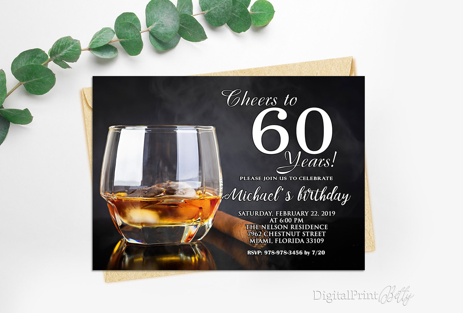 60th Birthday Invitations Men Birthday Party Whiskey and - Etsy