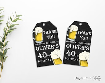 Birthday Thank You, Beer Themed Favor Tag, Beer Favor Tag, Adult Birthday Thank You Tag, PERSONALIZED, Digital file, M3