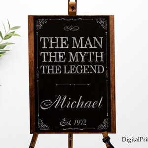 The Man The Myth The Legend Welcome Sign, Any Age Birthday Sign, Vintage Birthday Party Welcome Sign, PERSONALIZED, Digital file#202