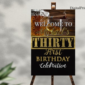 Whiskey und Zigarren Willkommensschild, Willkommensschild, Geburtstagsschild, Whisky und Zigarren GeburtstagSparty Willkommensschild, PERSONALISIERT, Digitale Datei#201