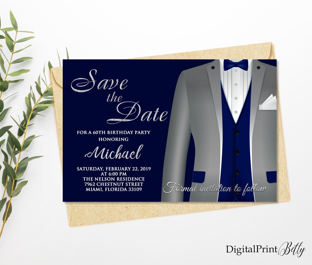 Save The Date 60th Birthday Invitations Save The Date Men | Etsy