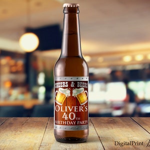 Birthday Beer Bottle Labels, Cheers & Beers Birthday Invitation, PERSONALIZED, Digital file, W28