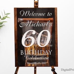 Whisky en sigaar welkomstbord, welkomstbord, verjaardagsbord, whisky en sigaar verjaardagsfeest welkomstbord, gepersonaliseerd, digitaal bestand # 103