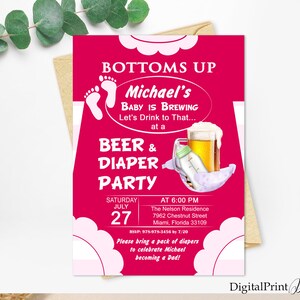 Bottoms Up Beer and Diaper Party Invitation for a Man Shower, Beer and Diaper Party Invite, PERSONALIZED, Digital file, MS11