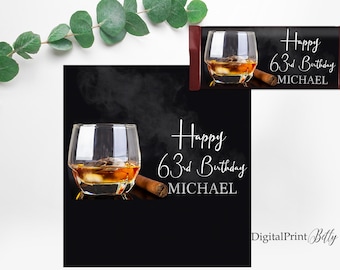 Envoltorios de caramelos, Etiquetas para barra de caramelo para whisky y puros, Envoltorios de caramelos para celebrar los 60 años, Envoltorios de chocolate, PERSONALIZADOS, Archivo digital, #118