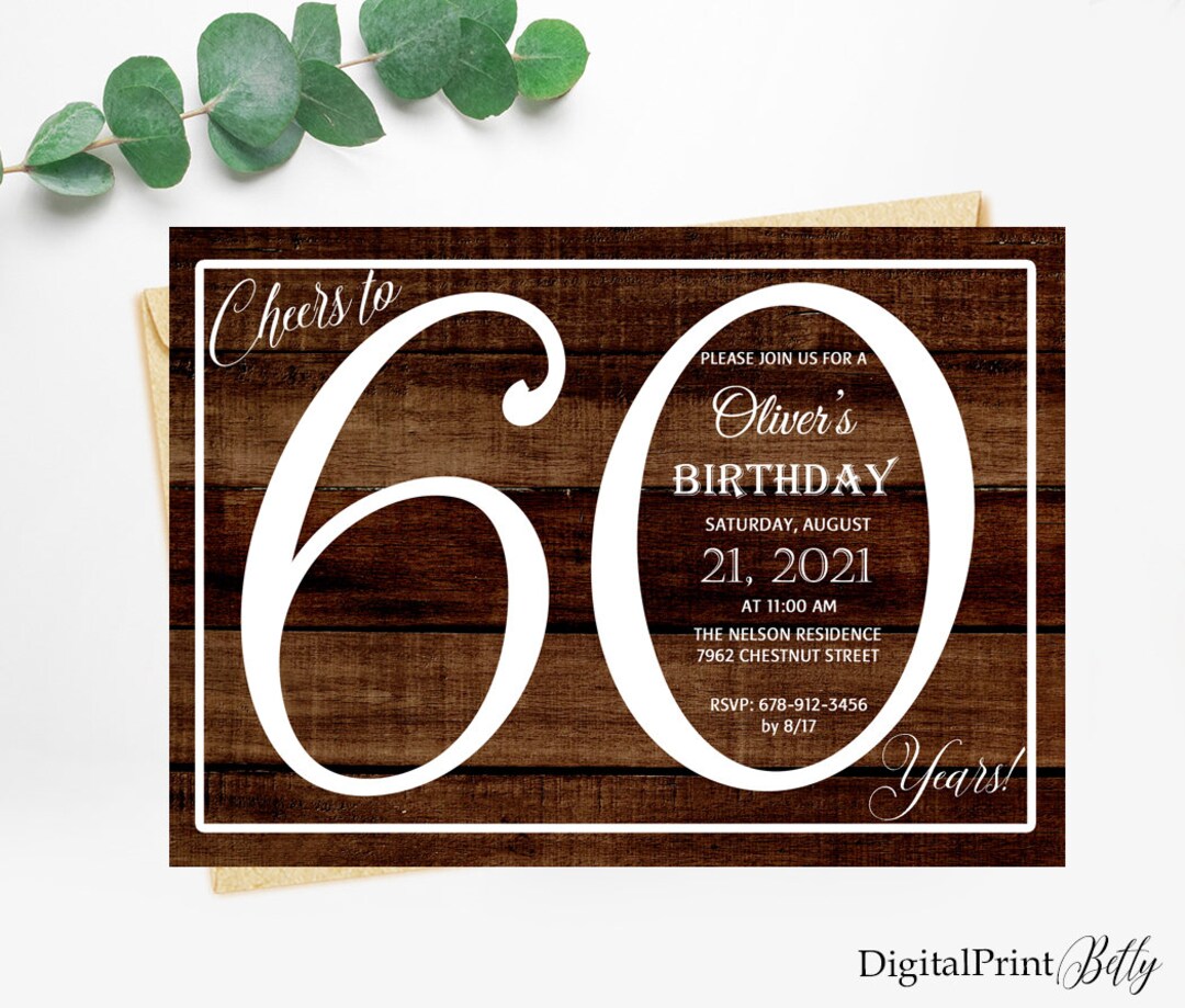 60th Birthday Invitations Men Birthday Party Rustic Wood Etsy Australia