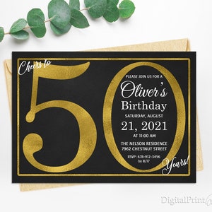 50th Birthday Invitations, Men Birthday Party, Chalkboard Invite, Cheers To 50 Years Invitation, PERSONALIZED, Digital file, M134