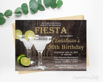 Birthday Fiesta, Adult Birthday Party, 50th birthday Invitation, Woman Birthday Invitation, Any Age Birthday, PERSONALIZED, Digital file, W4