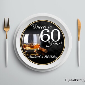 Charger Plate Insert, Birthday Charger Plate Insert, Men Birthday Party, Cheers To 60 Years, PERSONALIZED, Digital file, M118