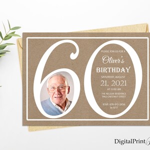 Inviti per il 60° compleanno, Invito al 60° compleanno, Festa di compleanno maschile, Invito di compleanno rustico, PERSONALIZZATO, File digitale, M95