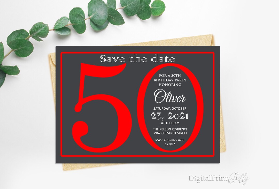 Save The Date 50Th Birthday Invitations Save The Date Men - Etsy