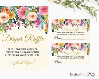 Diaper Raffle Tickets, Diaper Raffle Sign, Succulent Baby Shower Diaper Raffle, Floral Baby Shower, INSTANT DOWNLOAD, Digital file, 70