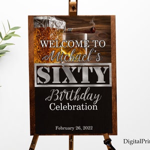 Whiskey und Zigarren Willkommensschild, Willkommensschild, Geburtstagsschild, Whisky und Zigarren GeburtstagSparty Willkommensschild, PERSONALISIERT, Digitale Datei#171