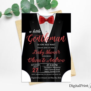 Baby Shower Invitation, A Man Shower, little Gentleman Invite, Baby Shower, PERSONALIZED, Digital file, MS182