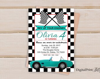 Race Car Birthday Invitation, Race Car Party Invite, 2nd Birthday Invitation, Vintage Race Car Invitation, Digital file #6