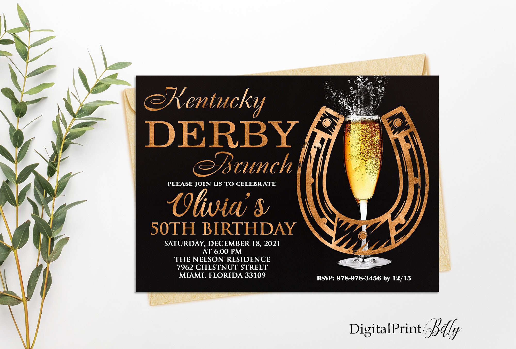 Kentucky Derby Birthday Brunch, Horse Race Invitation, 50th Birthday Invitation, Any Age Birthday Invite, PERSONALIZED, Digital file, #2