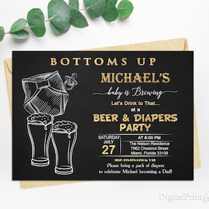 Bottoms Up Beer and Diaper Party Invitation for a Man Shower, Beer and Diaper Party Invite, PERSONALIZED, Digital file, MS33