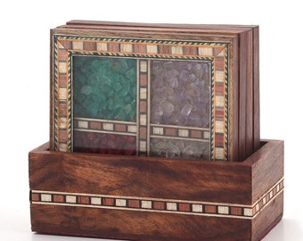 Indian Antique design gem stone tea coaster set of 4, home decorative, traditional antique design tea coaster for your coffee table